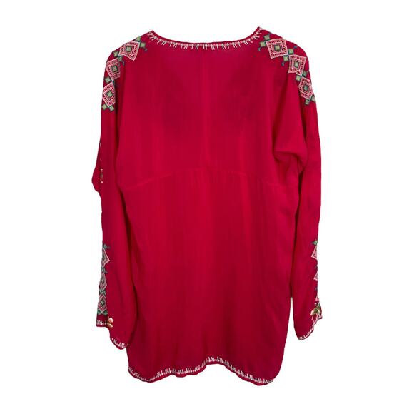 Johnny Was Vanessa Blouse Small Pink Embroidered Long Sleeve Tunic Boho Luxe - Picture 2 of 6